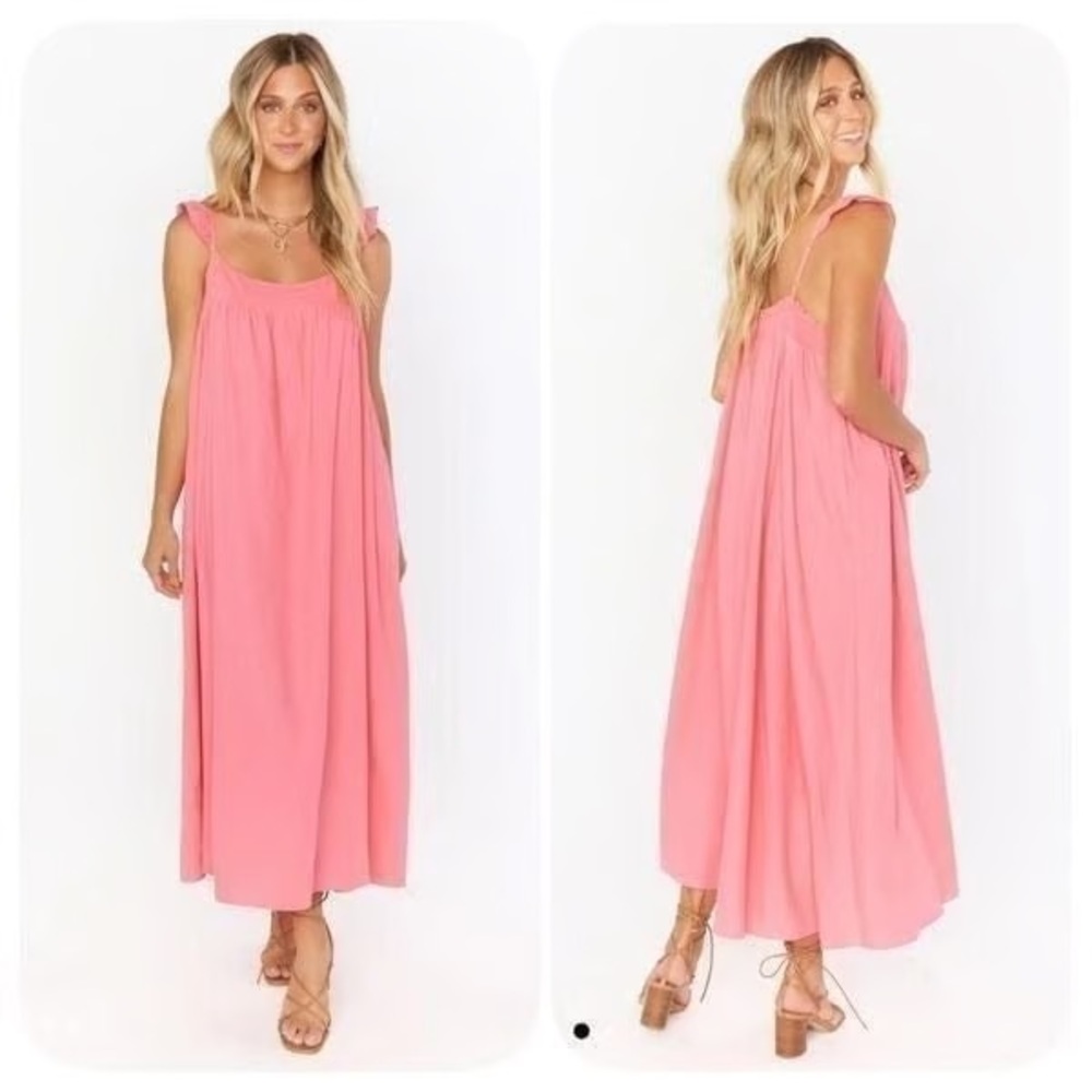 Show Me Your MuMu Pink Oasis Ruffle Midi Dress